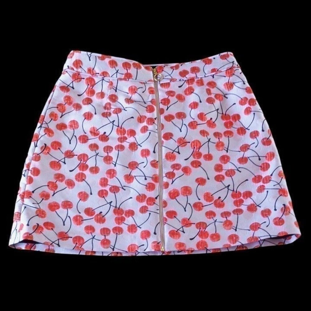 Metallic Red Cherry ALine Mini Short Skirt 30" Waist Sz 8 High Waist Front Zip